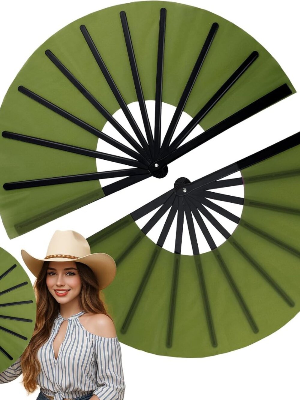 2 Pack Foldable Fans for Rave Dancing,Green,Simple Pattern